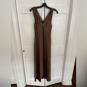 House of Harlow| Satin Brown V-neck maxi dress